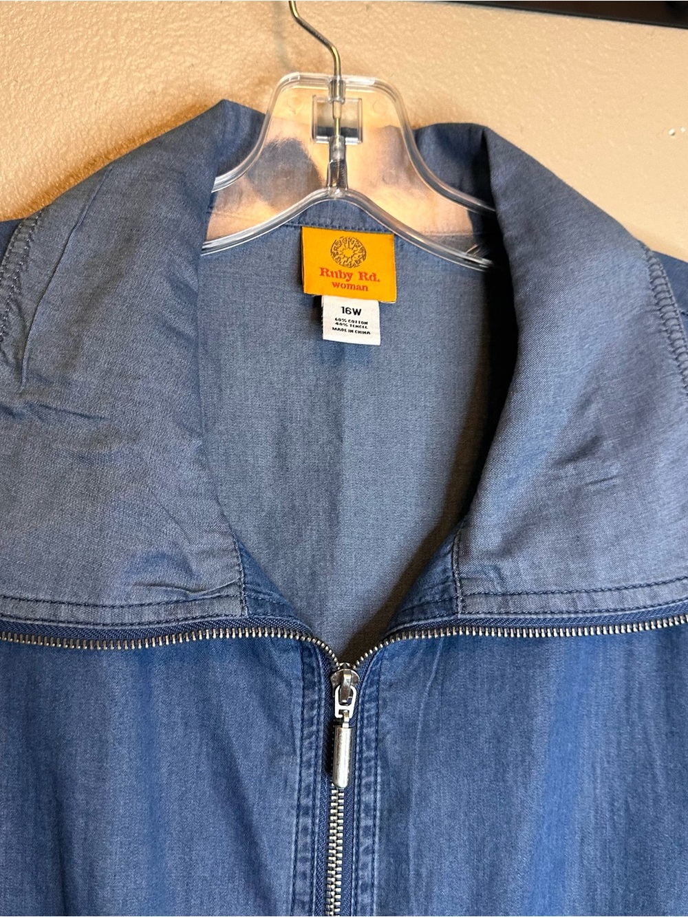 Ruby Rd. Indigo Blue Zip-Front Drawstring Lightweight Jean Jacket - Picture 3 of 7